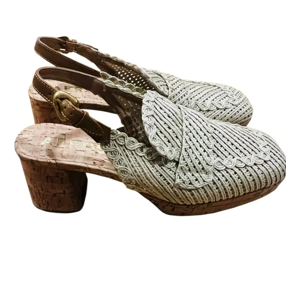 AEROSOLES Platform Slingback in Natural Raffia Fabric STYLE SANTINA Size 6.5 New